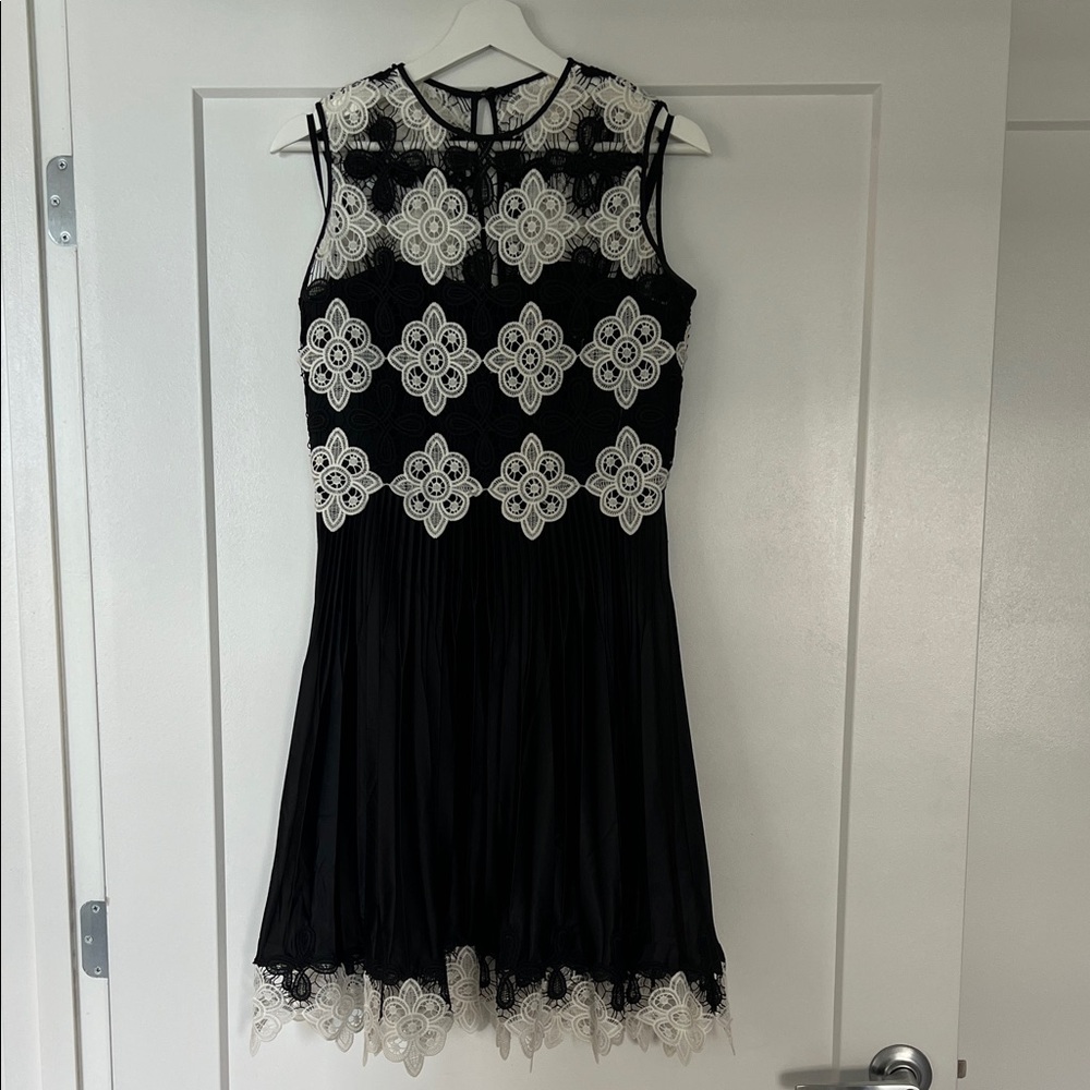 Karen Millen Black Dress with White Floral Lace Overlay